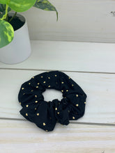 Load image into Gallery viewer, Black with Gold Hearts Scrunchie
