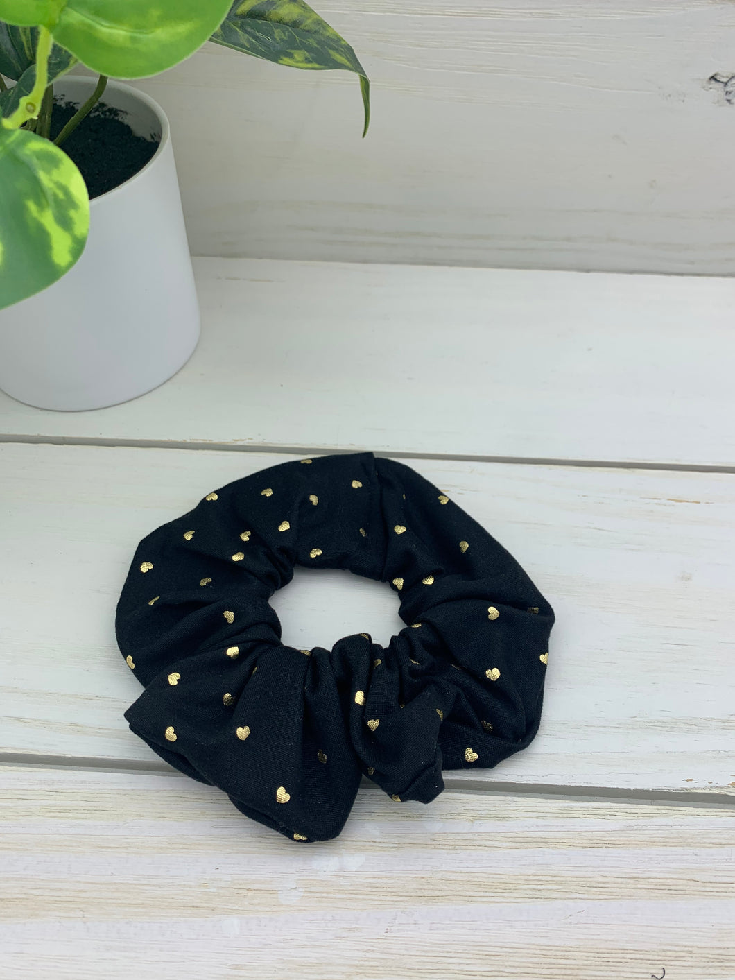 Black with Gold Hearts Scrunchie