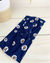 Load image into Gallery viewer, Daisies on Navy Front Knot Headband
