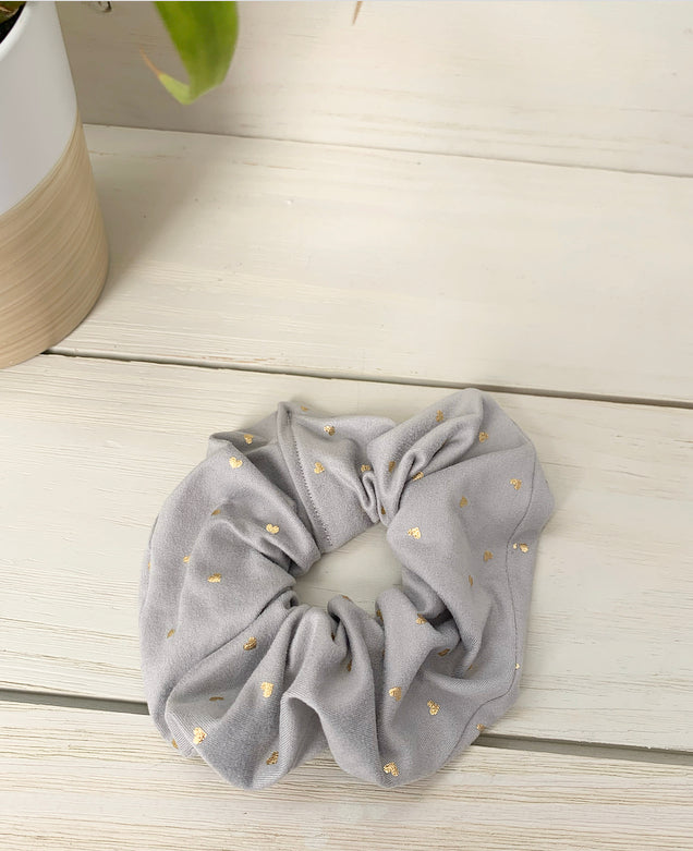 Gray with Gold Hearts Scrunchie