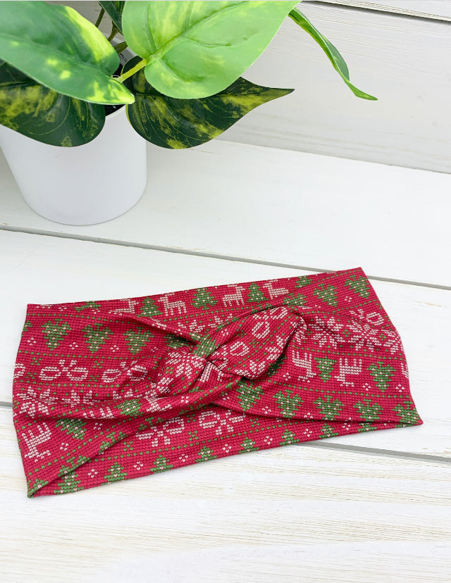 Red Christmas Sweater Front Knot Headband
