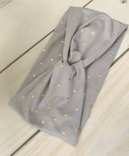 Load image into Gallery viewer, Gray with Gold Hearts Front Knot Headband
