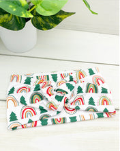 Load image into Gallery viewer, Christmas Trees and Rainbows Front Knot Headband
