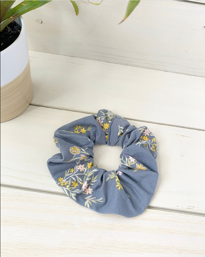 Dusty Blue Floral Scrunchie