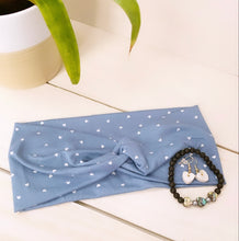Load image into Gallery viewer, Dusty Blue Hearts Front Knot Headband
