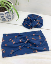 Load image into Gallery viewer, Rustic Flowers on Navy Scrunchie
